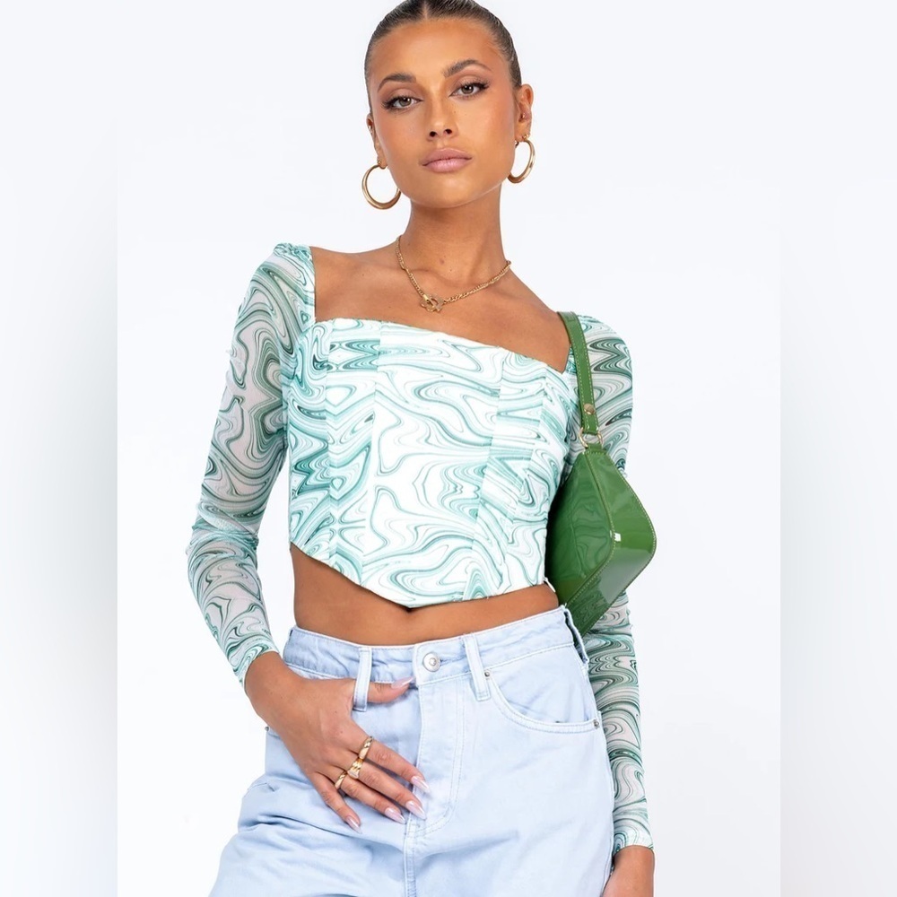 PRINCESS POLLY Beverly‎ Long Sleeve Corset Cropped Top Size 12 NWT